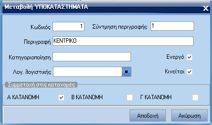 ATLANTIS ERP 298 Υποκαταστήµατα Με την επιλογή αυτή έχετε τη δυνατότητα να ορίσετε τα αντίστοιχα υποκαταστήµατα στα οποία θα επιµερίζονται τα κόστη των παραστατικών.