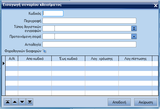 ATLANTIS ERP 318 Σενάρια κλεισίµατος Η συγκεκριµένη επιλογή σας επιτρέπει να σχεδιάσετε τα σενάρια δηµιουργίας εγγραφών κλεισίµατος.