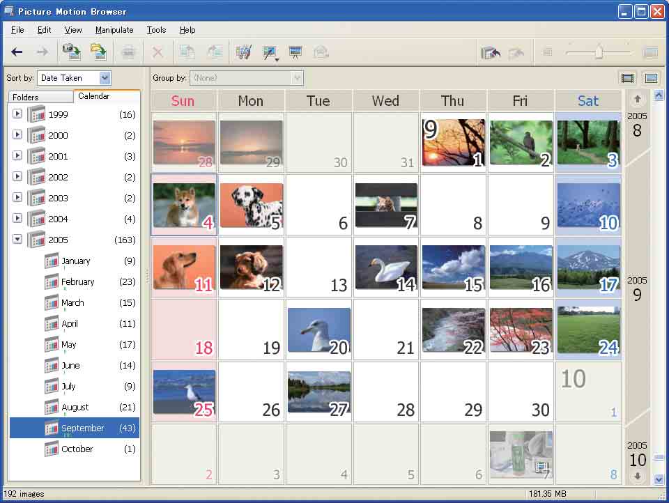 Αντιγραφή εικόνων στον υπολογιστή σας με χρήση "Picture Motion Browser" Να οργανώνετε εικόνες στον υπολογιστή, σε ημερολόγιο για προβολή κατά ημερομηνία φωτογράφησης. Για λεπτομέρειες, βλ.