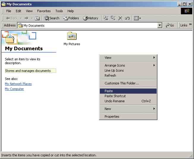 Τα αρχεία εικόνων αντιγράφονται στο φάκελο "My Documents" (Τα έγγραφά μου) (Για Windows Vista: "Documents" (Έγγραφα)).