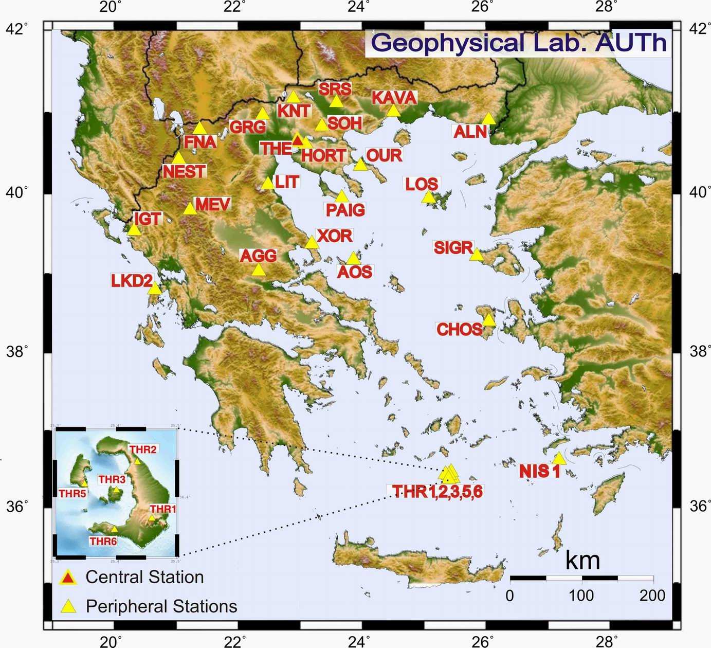 ΣΤ.7.2. Τεκτονική Σεισμικότητα Υπό την εποπτεία του Αριστοτελείου Πανεπιστημίου Θεσσαλονίκης έχουν τοποθετηθεί στην περιοχή μελέτης 7 σεισμολογικοί σταθμοί των οποίων η θέση φαίνεται στην Εικόνα 6.1.