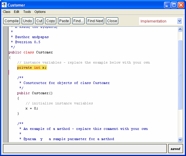 Εικόνα 4-1. Διορθωτής κώδικα Διορθώστε τον κώδικα μιας κλάσης ορίζοντας πεδία και μεθόδους στη γλώσσα Java.
