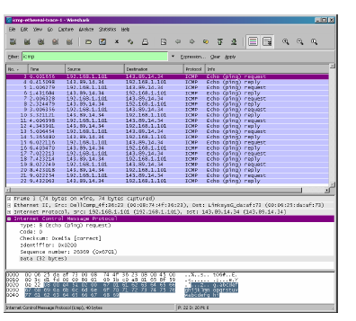 Σχ.38 η έξοδος του Ethernal για το πρόγραμμα Ping με αναλυτική παρουσίαση της επικεφαλίδας του Internet Control Message Protocol (ICMP) Τι θα παραδώσετε Θα πρέπει να παραδώσετε ένα screen shot του