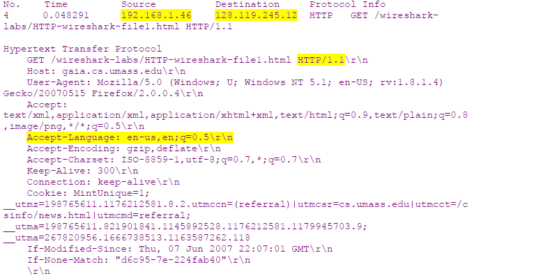 (1)Φορτώστε το αρχείο http://gaia.cs.umass.edu/wireshark-labs/wireshark-traces.zip και εξάγετε το αρχείο http-wireshark-trace-1.