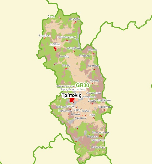Παρουσίαση στοιχείων χρήσεων γης ανά ΛΑΠ Λεκάνη Απορροής Οροπεδίου Τρίπολης (GR30) Στην περιοχή της λεκάνης, σε μια συνολική έκταση 907χλμ 2, διακρίνονται οι παρακάτω βασικές κατηγορίες χρήσεων γης: