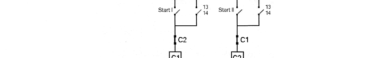 κινητήρα με περιστροφή κατά μία φορά. H Ν. Ο βοηθητική επαφή 13-14 του C 1, κλείνει με συνέπεια να αυτοσυγκρατεί τον ηλεκτρονόμο C 1 και να εξασφαλίζει την συνεχή λειτουργία του κινητήρα.