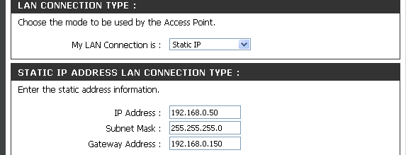 Τώρα έχετε συνδεθεί στο κεντρικό μενού διαχείρισης του Σ.Π. Επιλέξτε LAN Setup από το αριστερό μενού και ορίστε IP διεύθυνση ανάλογα με την ομάδα σας ως εξής: ΟΜΑΔΑ1 192.168.0.51 ΟΜΑΔΑ2 192.168.0.52 ΟΜΑΔΑ3 192.