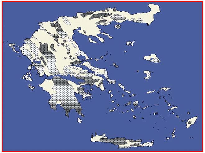 Σχ. 9: Τα ανθρακικά πετρώματα στην Ελλάδα.