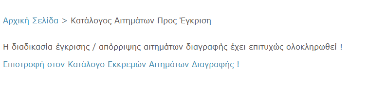 Σχήμα 23 Η έγκριση αιτημάτων διαγραφής συνεπάγεται τη διαγραφή καταχωρήσεων από τα δεδομένα ενός υπαλλήλου, κάτι που έχει επίδραση στις αναφορές και στα υπόλοιπα του.