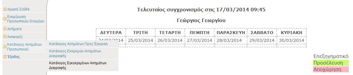 3 Διαχείριση Εγκεκριμένων Αιτημάτων Διαγραφής Τα Εγκεκριμένα Αιτήματα Διαγραφής είναι το σύνολο των εγκεκριμένων αιτημάτων διαγραφής εγκεκριμένων απογευμάτων, ωρών εισόδου και εξόδου και απουσιών.