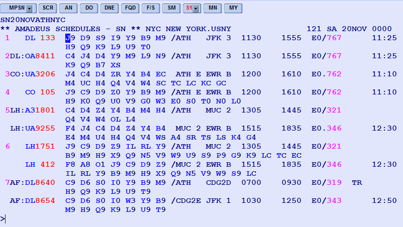 SCHEDULE NEUTRAL Availability Display HE SN Διαθεσιμότητα πτήσεων και θέσεων για συγκεκριμένο ζεύγος πόλεων, ημερομηνία και αεροπορική εταιρία.