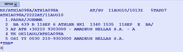 ! Προσοχή! το ΑΡ είναι στοιχείο που το βλέπουν ΜΟΝΟ οι αεροπορικές εταιρείες που χρησιμοποιούν Amadeus (System User Airlines).4. Ο.S.I.