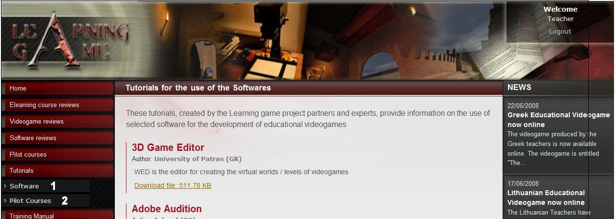 το παιχνίδι καθώς και τη λήψη του ίδιου του βιντεοπαιχνιδιού (βλέπε Εικόνα 5, σημείο 2) Λογισμικό που χρησιμοποιείται: Ο κατάλογος των λογισμικών που χρησιμοποιούνται με μια σύντομη περιγραφή του