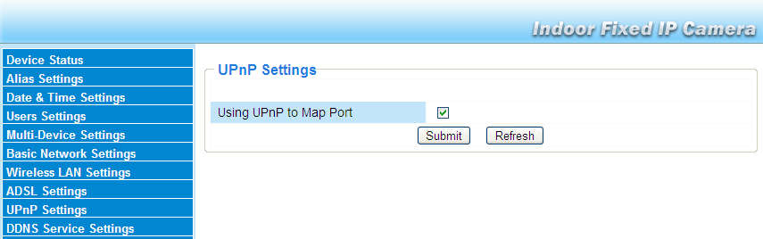 Πληκτρολογήστε όνομα χρήστη και κωδικό πρόσβασης ADSL Εικόνα 3.24 3.9 UPnP Settings (Ρυθμίσεις UPnP) Επιλέξτε Using UPnP to MAP Port και στη συνέχεια πιέστε Submit. Εικόνα 3.25 Η κάμερα έχει ρυθμιστεί για port forwarding.