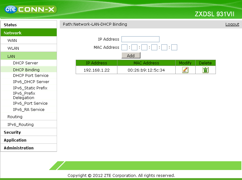 Σχήµα 35 έσµευση DHCP Η δέσµευση DHCP διαµορφώθηκε. Απαιτούµενο εκ των υστέρων Μπορείτε επίσης να τροποποιήσετε ή να διαγράψετε τη σχέση δέσµευσης DHCP, όπως παρατίθεται στον Πίνακα 16.