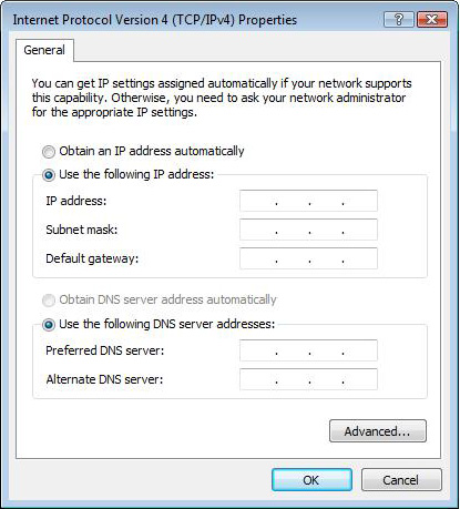 3. Επιλέξτε Obtain an IP address automatically (Αυτόματη λήψη διεύθυνσης ΙΡ) αν θέλετε να εκχωρούνται αυτόματα οι ρυθμίσεις IP. 4. Κάντε κλικ στο OK όταν τελειώσετε. Λειτουργικό σύστημα Windows 7 1.