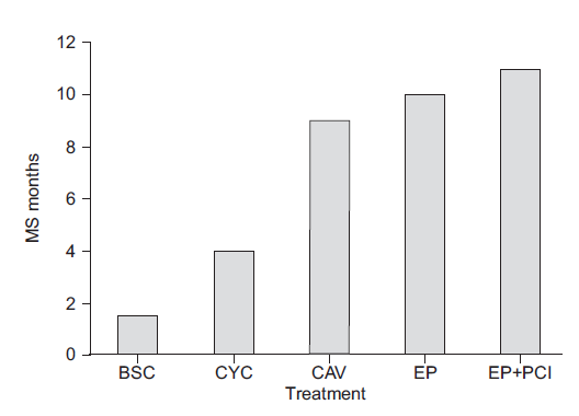 Current treatment approach of SCLC BSC: Best supportive care CYC: Cyclophosphamide CAV:Cycloph.