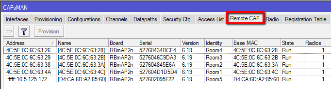 Αναγνώριση CAP MAC/IP address RouterBoard model Σειριακός Αριθμός(Serial) του Board Εκδοση RouterOS