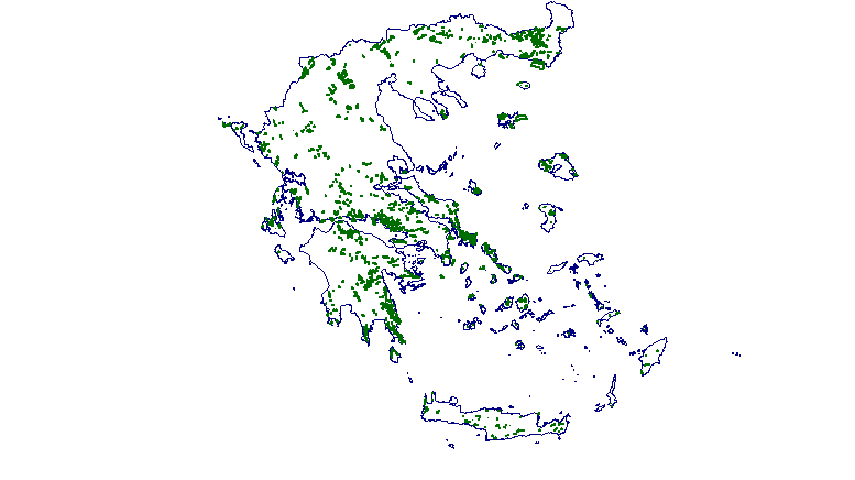 Υάξηεο 1:Γεσγξαθηθή απνηχπσζε αηηήζεσλ αηνιηθψλ πάξθσλ (κε πξάζηλν ρξψκα), Πεγή www.rae.gr, ηειεπηαία επίζθεςε 30.09.2008. 2.