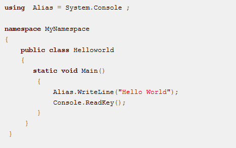 Interfaces Για τη δημιουργία ενός δικού μας Namespace χρησιμοποιούμε τη δεσμευμένη λέξη-κλειδί namespace (γραμμή 2), έτσι η κλάση Hello world (γραμμή 4) εμπεριέχεται στο MyNamespace που δημιουργήσαμε.