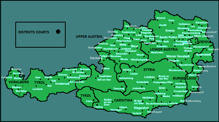 LAND REGISTER- GRUNDBUCH Highest Court (Oberster Gerichtshof) Courts of second instance (Higher regional courts, OLG) 8 District courts (Bezirksgerichte, BG) 141 Courts of first instance, (State