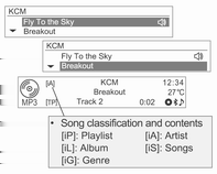 106 Ηχοσυστήματα Ο αριθμός των σχετικών τραγουδιών θα εμφανιστεί κατά Λίστα αναπαραγωγής [ip]/καλλιτέχνη [ia]/άλμπουμ [il]/τίτλο [is]/μουσικό είδος [ig].