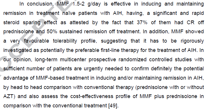 Zachou K et al J Hepatol September 2011 ΣΥΜΠΕΡΑΣΜΑΤΑ-ΣΥΖΗΤΗΣΗ-ΣΧΟΛΙΑΣΜΟΣ MMF was