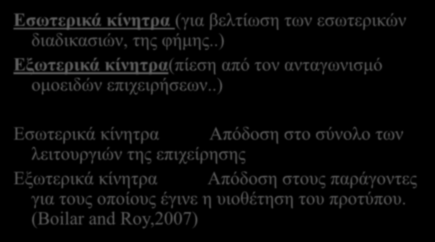 ΛΟΓΟΙ ΥΙΟΘΕΤΗΣΗΣ ΠΣΔ Εσωτερικά κίνητρα (για βελτίωση των εσωτερικών διαδικασιών, της φήμης..) Εξωτερικά κίνητρα(πίεση από τον ανταγωνισμό ομοειδών επιχειρήσεων.