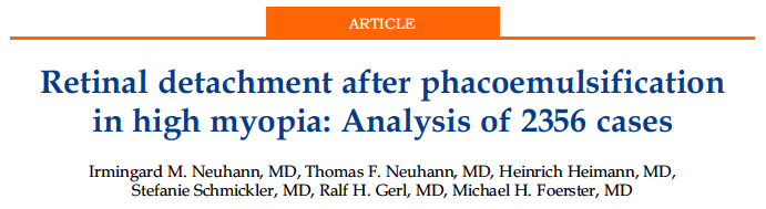 AL > 27.0 RESULTS: Absolute incidence of postoperative RD 1.5 % to 2.