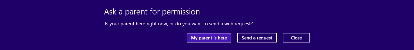 Σας εμφανίζεται το μήνυμα ότι αυτή η ιστοσελίδα δεν έχει εγκριθεί ακόμα για πρόσβαση. Πατήστε στο πλήκτρο Αίτησης Άδειας/Ask for permission. Εικόνα 0-20 Σας ζητείται να δοθεί άδεια από τον γονέα.