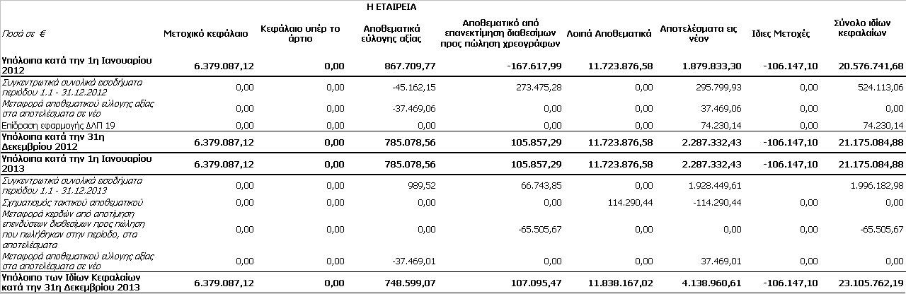 ΚΑΤΑΣΤΑΣΗ ΜΕΤΑΒΟΛΩΝ Ι ΙΩΝ ΚΕΦΑΛΑΙΩΝ ΠΕΡΙΟ ΟΥ 1/1/2013