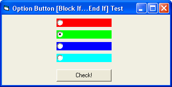 102 Θυµάστε το στοιχείο ελέγχου OptionButton; Ας δώσουµε ένα παράδειγµα της χρήσης του σε σχέση µε το Block If.