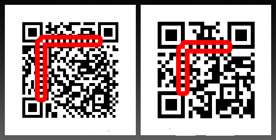 QR Code Το πρότυπο ευθυγράμμισης (alignment pattern) χρησιμοποιείται για τη διόρθωση των παραμορφωμένων QR Codes. Το πρότυπο αυτό δε συμπεριλαμβάνονταν στην πρώτη έκδοση του QR Code.