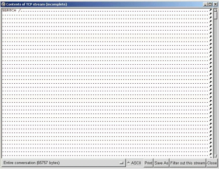 που µας δίνει το Wireshark, βλέπουµε ότι στέλνει µεγάλο πλήθος από bytes, όπως φαίνεται στην Εικόνα 3.6 µε σκοπό το buffer overflow. Εικόνα 3.6. εδοµένα TCP / buffer overflow.