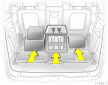 Αποθήκευση 83 Πληροφορίες φόρτωσης Τα βαριά αντικείμενα στο χώρο αποσκευών πρέπει να τοποθετούνται κόντρα στις πλάτες των καθισμάτων. Βεβαιωθείτε ότι οι πλάτες των καθισμάτων έχουν ασφαλίσει.