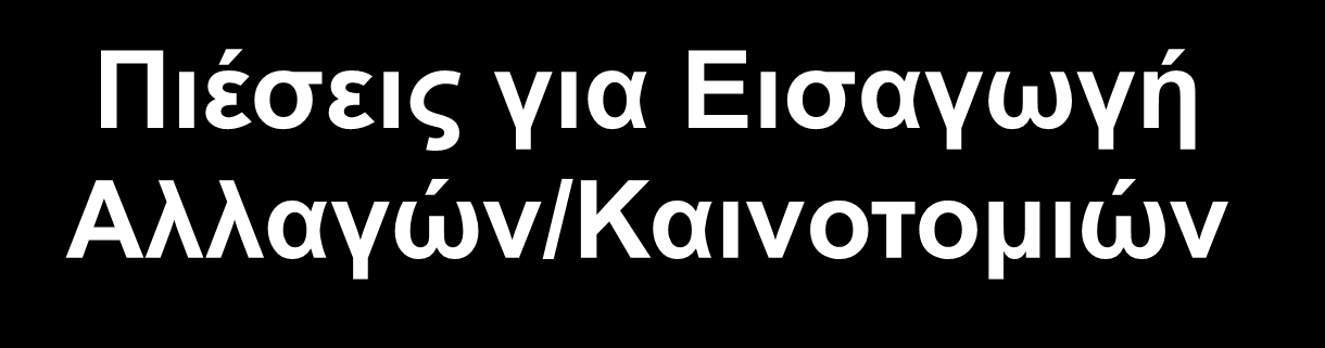 Πιέσεις για Εισαγωγή Αλλαγών/Καινοτομιών Διάφορες πιέσεις - εσωτερικές ή εξωτερικές ή και των δύο μορφών ταυτόχρονα.