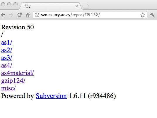 Subversion - SVN (Σύνδεση: με Browser) Όψη (View) SVN Repository μέσω Browser (δεν θα μας απασχολήσει στα