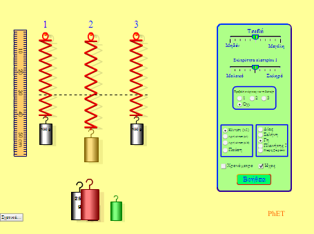 Εικόνα 16 Εφαρμογή διαδραστικού βιβλίου Γ Γυμνασίου νόμος του Hooke και υπολογισμός ισορροπίας με java applets 3.