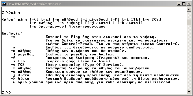 Γ. Το εργαλείο ping Θα χρησιμοποιήσετε το εργαλείο ping για να ελέγξετε κάποιους δικτυακούς τόπους στο διαδίκτυο (Internet), καταγράφοντας το μέσο χρόνο απόκρισης από αυτούς.