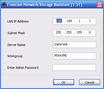 Ο βοηθός Freecom Network Storage 4.2 Λειτουργίες του βοηθού Freecom Network Storage 4 Ο προρυθμισμένος κωδικός και το όνομα χρήστη για το Data Tank Gateway είναι: Login Name: Passwort: admin admin 4.