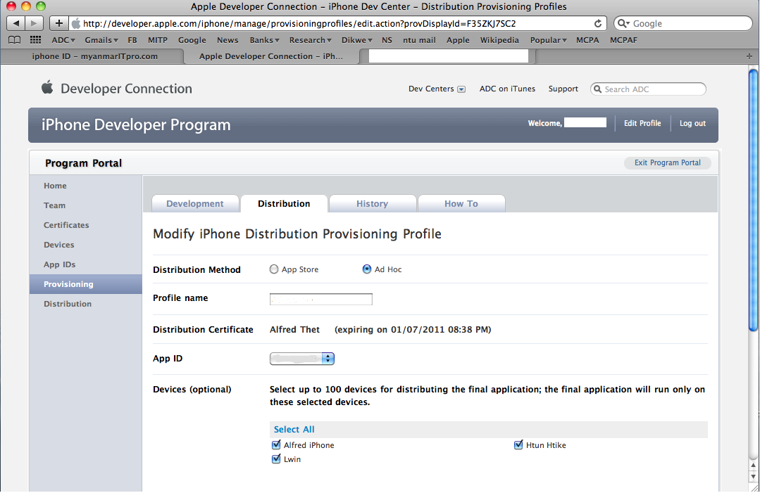 ην iphone Provisional Portal επηιέγνπκε Provisioning.