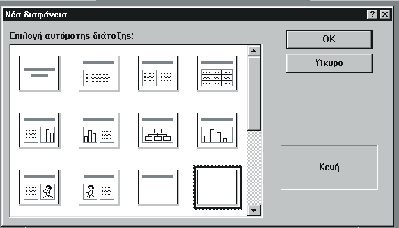 Αθνχ μεθηλήζνπκε ην πξφγξακκα, ην πξψην κελνχ δηαιφγνπ πνπ εκθαλίδεηαη, πξνηξέπεη ηνλ ρξήζηε λα δεκηνπξγήζεη κηα λέα παξνπζίαζε ή λα αλνίμεη κηα ήδε ππάξρνπζα.