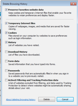 Εικόνα 5 - Compatibility View Εκκαθάριση του ιστορικού (history) Κάνουμε κλικ στο Tools button, επιλέγουμε Safety, και στην συνέχεια κάνουμε κλικ στο Delete