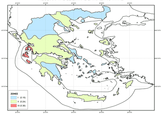 ΣΜΠΕ ΓΙΑ ΤΗΝ ΑΞΙΟΠΟΙΗΣΗ ΤΟΥ ΔΗΜΟΣΙΟΥ ΑΚΙΝΗΤΟΥ ΞΕΝΙΑ ΣΚΙΑΘΟΥ Θέση Σχεδίου Σχήμα 5.1-3: Χάρτης ζωνών σεισμικής επικινδυνότητας της Ελλάδας (Πηγή: Ελληνικός Αντισεισμικός Κανονισμός) 5.1.4.