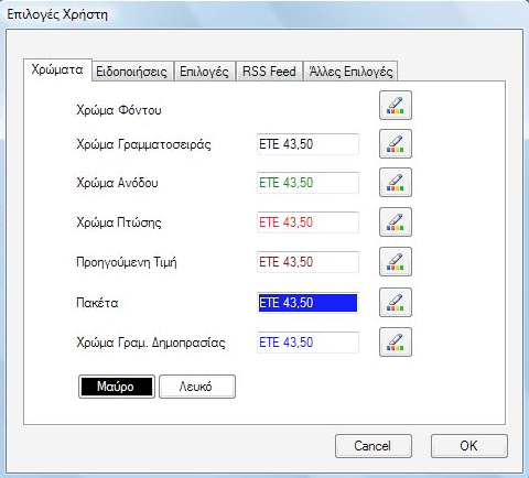 Εργαλεία Open Chart File: Μπορείς να παρακολουθήσεις ένα γράφημα που έχεις αποθηκεύσει. RSS News Feed Reader: Συνεχείς εισροή ειδήσεων από διάφορες πηγές.