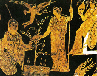 Καταγωγή και εξάπλωση της ελιάς - Παραγωγή και κατανάλωση ελαιολάδου Εικόνα 1.3: Η θεά Αθηνά μπροστά στην ελιά που προσέφερε στην πόλη της Αθήνας, όπως αναφέρει η μυθολογία.