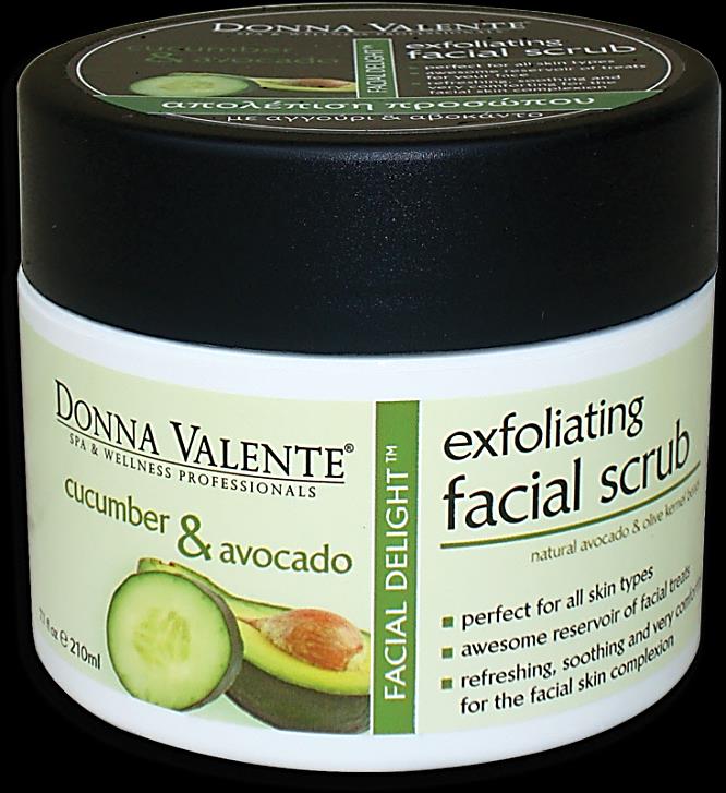 DONNA VALENTE FACIAL DELIGHT Κρέμα απολέπισης προσώπου Εκχυλίσματα από ΑΓΓΟΥΡΙ & ΑΒΟΚΑΝΤΟ Φυσικοί κόκκοι από πυρήνα ελιάς κ αβοκάντο Καθαρισμός κ δροσερή, ελαστική, λεία και απαλή επιδερμίδα Κρέμα