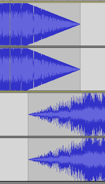 Α.4.1 Πολυμέσα Ήχος Α.4.1.Μ4 20. Να ανοίξετε το αρχείο mix.aup. Θα παρατηρήσετε ότι τα τραγούδια στα δύο κανάλια για κάποια δευτερόλεπτα καλύπτει το ένα το άλλο.