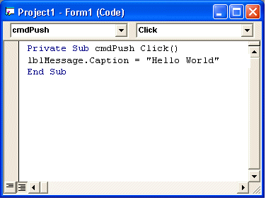 Α.7 Το Περιβάλλον προγραμματισμού της Visual Basic Α.7.Μ2 9. Να επιλέξετε το 1 o κουμπί εντολής (Command1). 10.