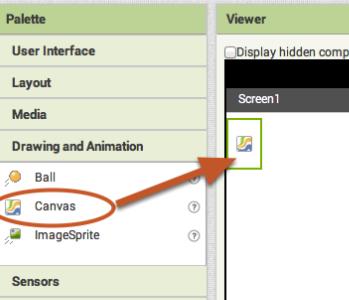 Α.7.Μ15 Α.7 Προγραμματίζοντας στο AppInventor 4. Να τοποθετήσετε ένα χειριστήριο canvas και ένα χειριστήριο AcceleratormeterSensor στην οθόνη σας. 5.